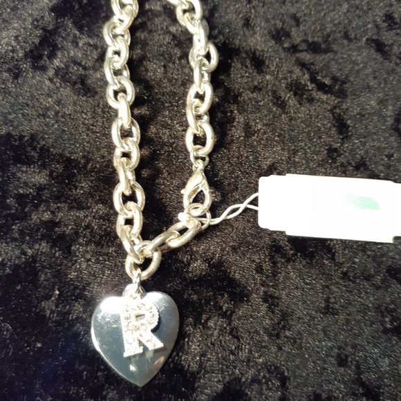 Silver Heart Charm Bracelet With Crystal Initial R - Picture 2 of 2